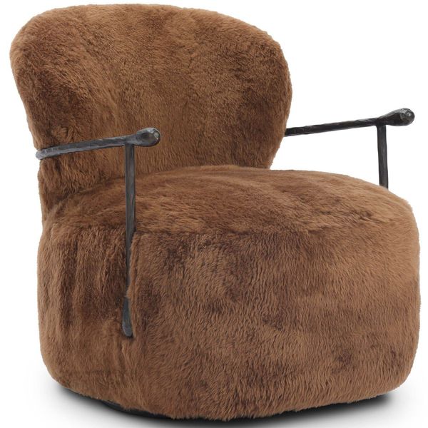 Plath Swivel Chaise, Ochre Shearling